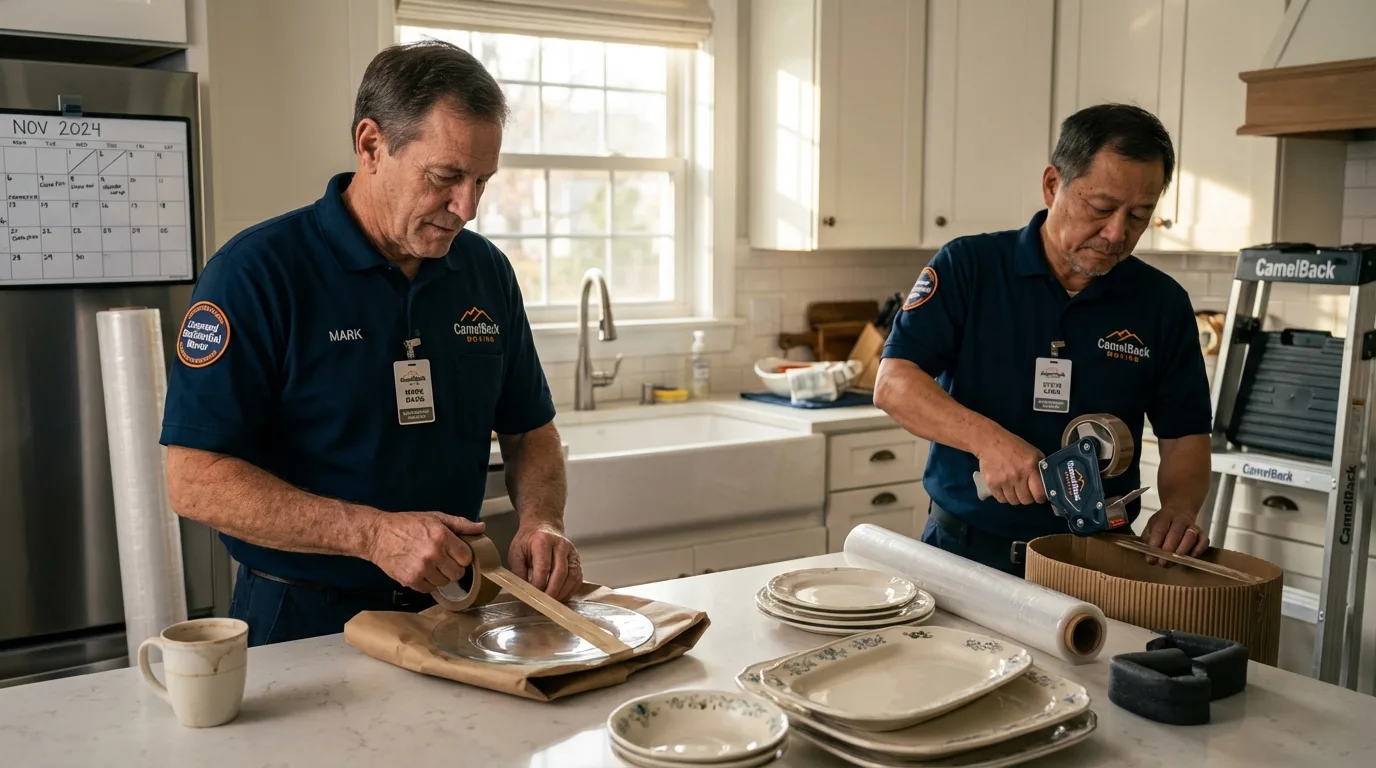 Professional crew packing kitchen dishware in Clinton, TN